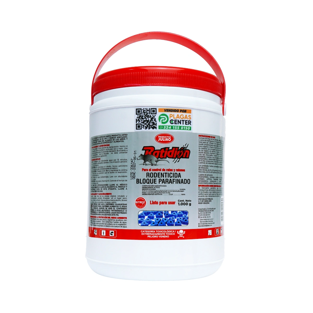 Rodenticida Ratidion Bloque Parafinado 1 VENENO-RODENTICIDA-EN-BLOQUE-PARA-USO-EN-EL-HOGAR-RATIDION-KILO