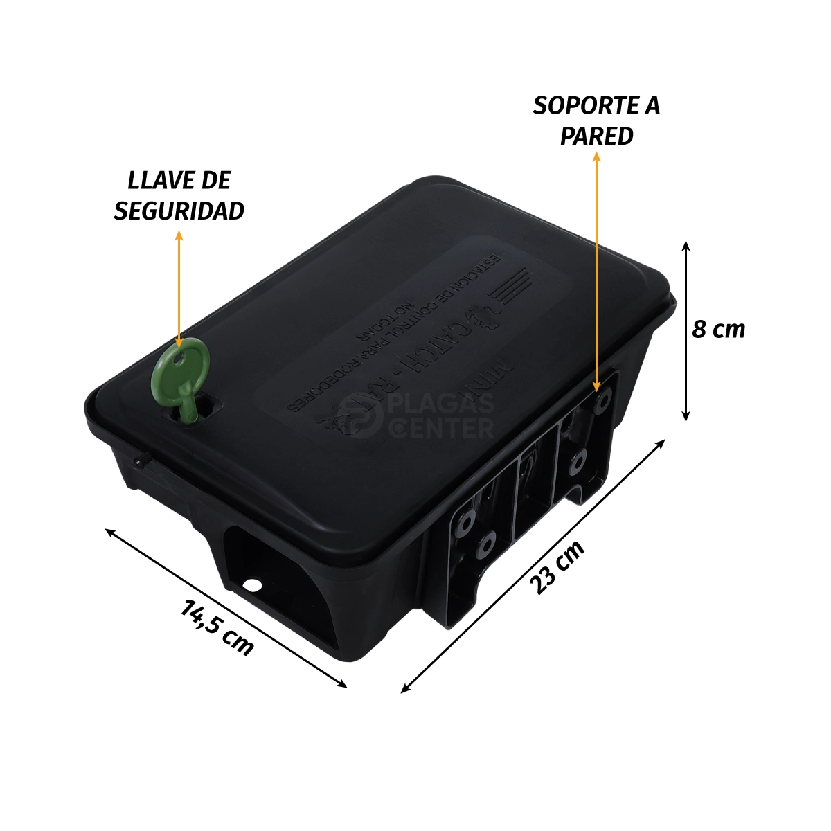 Caja Cebadero Mini Catch Rat 7 MEDIDAS-CAJA-CEBADERA-PARA-RATAS-MINI-CATCHRAT-NEGRA
