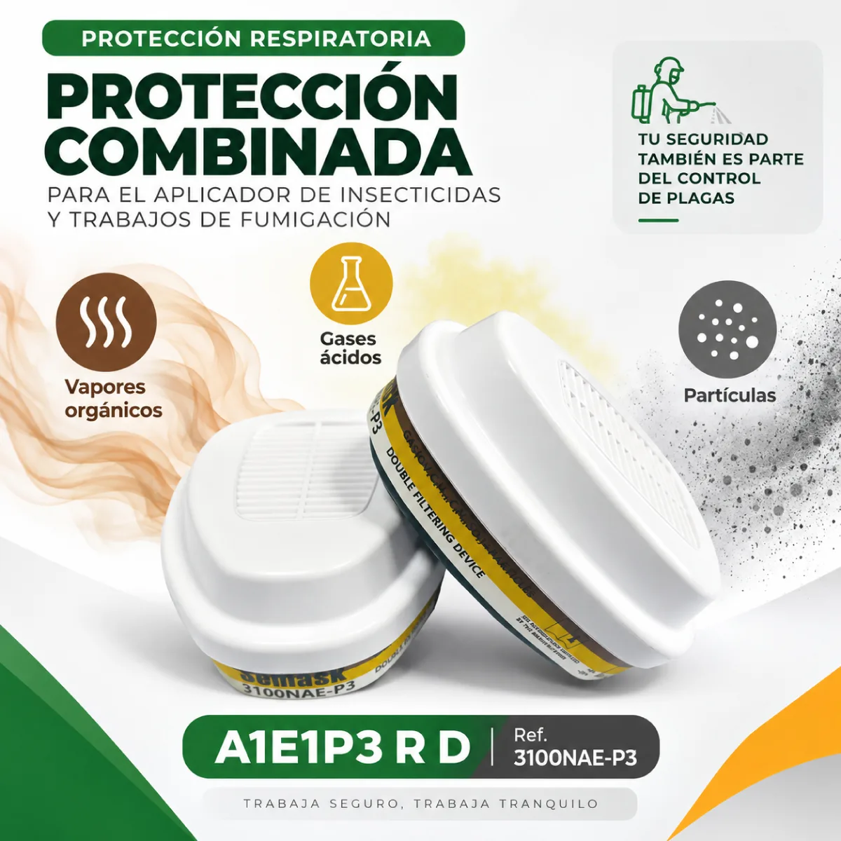 Filtros para gases ácidos, vapores orgánicos y partículas Semask REF 3100NAE-P3 4 Filtros para gases ácidos, vapores orgánicos y partículas Semask REF 3100NAE-P3 - Imagen 4