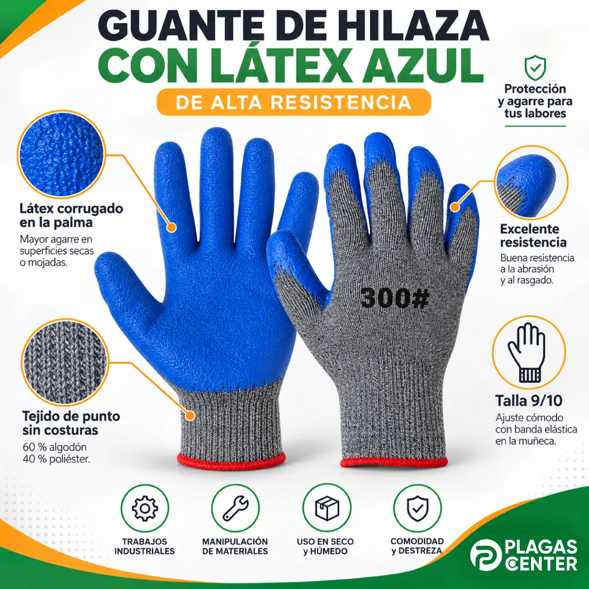 guante hilaza latex azul plagas center vertical