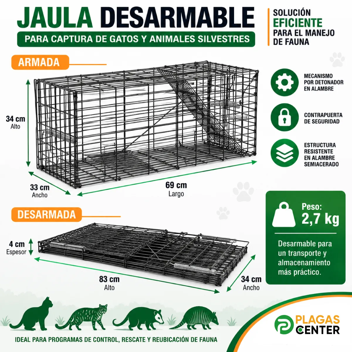 Jaula Trampa Desarmable para Captura y Rescate de Gatos y Animales Silvestres 6 Jaula Trampa Desarmable para Captura y Rescate de Gatos y Animales Silvestres - Imagen 6