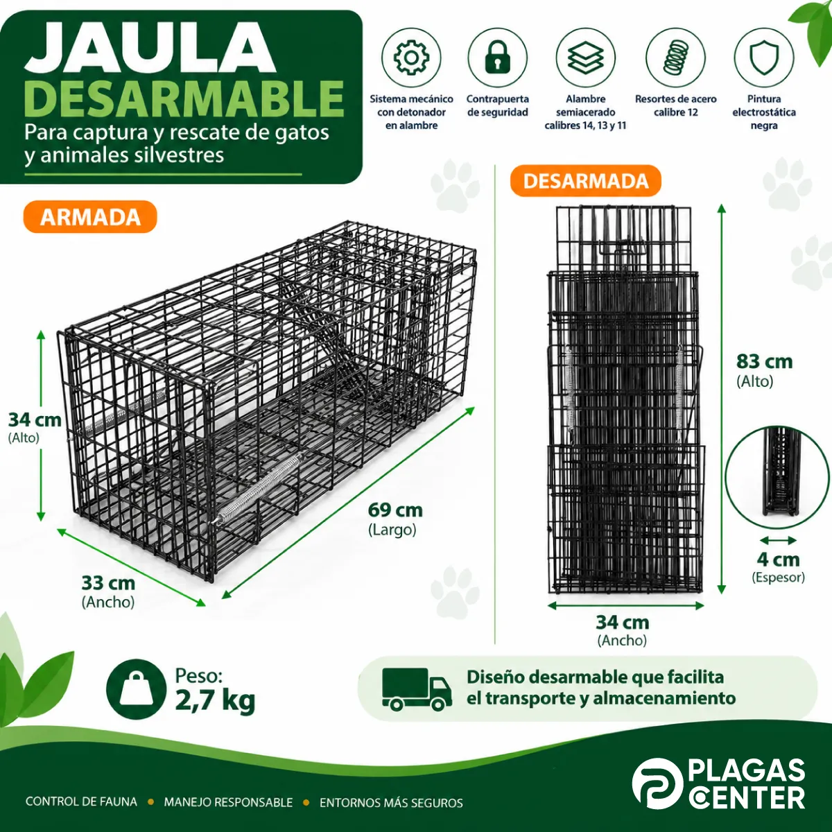 Jaula Trampa Desarmable para Captura y Rescate de Gatos y Animales Silvestres 3 Jaula Trampa Desarmable para Captura y Rescate de Gatos y Animales Silvestres - Imagen 3
